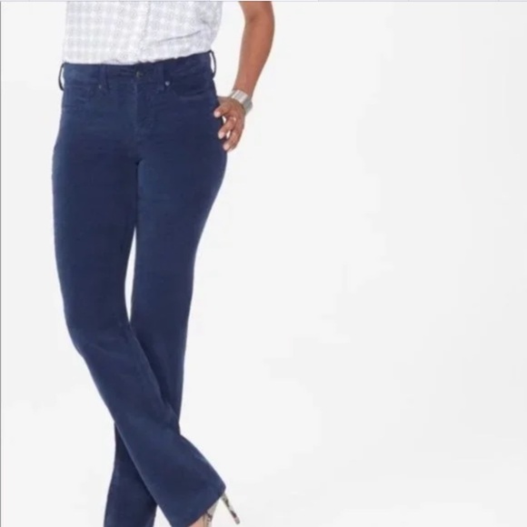 NYDJ Pants - NYDJ Marilyn Straight Leg Velveteen Pants Size 6P Petite Dark Blue Velvet Jeans